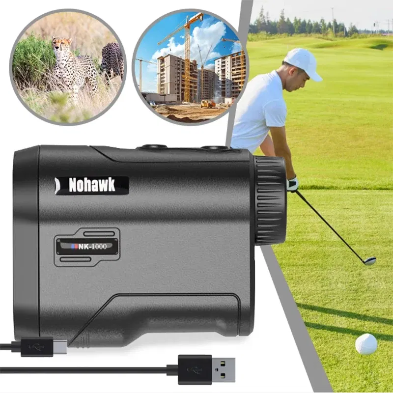 Color: Gold - NOHAWK Golf Laser Rangefinder USB Rechargeable with Slope Compensation For Golfer Range Finder Hunting Monocular