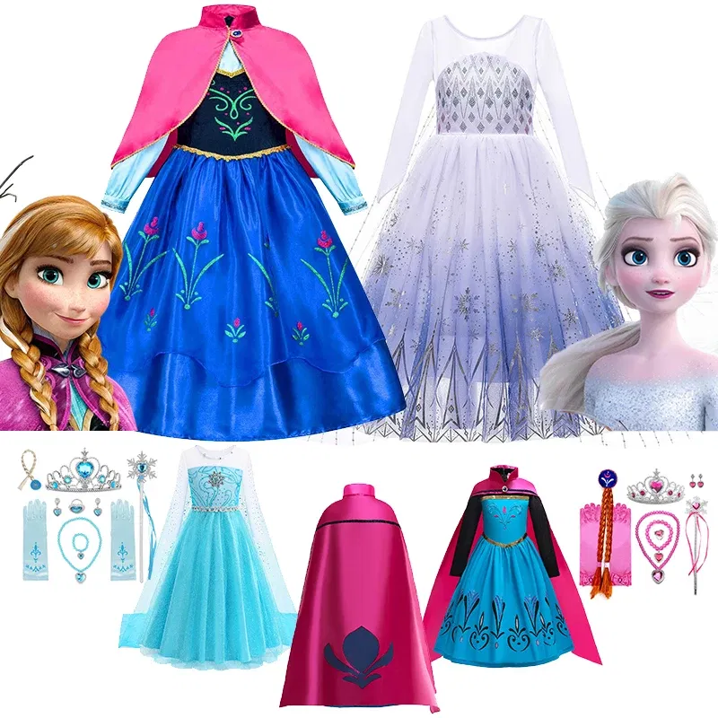 Color: SKY BLUE, Kid Size: 2T - Disney Kids Girls Cosplay Frozen Elsa Anna Princess Dress Girl Mesh Ball Gown Carnival Birthday Clothes Snow Queen Elsa Costume