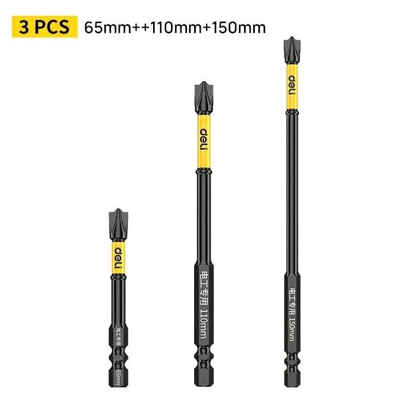 Color: black - Non-slip Cross Screwdriver Set Magnetic Batch Head Magnetic Batch Head Impact Screw Driver Bit 65/110/150mm