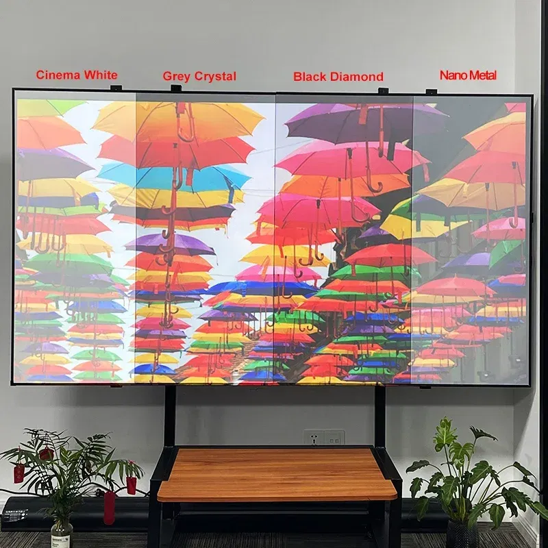 Size: 100 inch - Projection Screen Fabric Free Sample Curtain Material ALR PET Crystal T Prism Nano Black Diamond Grey Crystal Cinema White Etc.