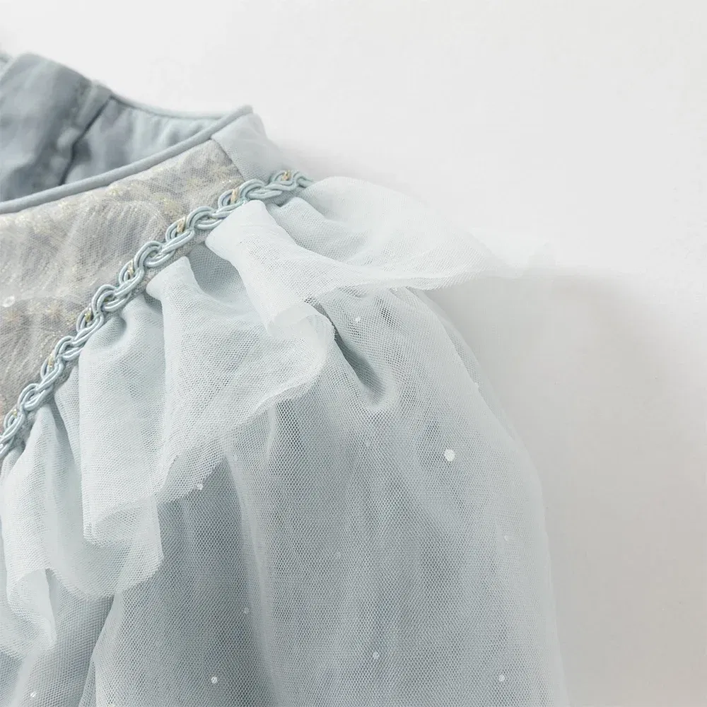 Dave Bella Girls Baby Princess Dress Autumn Gentle Charm Sweet Cute Bow Kids Blue Elegant Mesh Dress Party Outdoor DB3252656