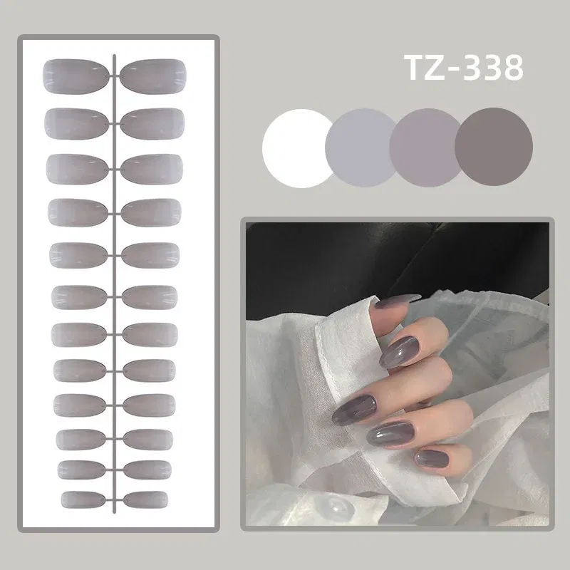Color: sapphire - 24Pcs/Set Long Round Head Bright Solid Color Press On Acrylic Nail Art Fake Nails Finished Wearing Manicure Reusable False Nails