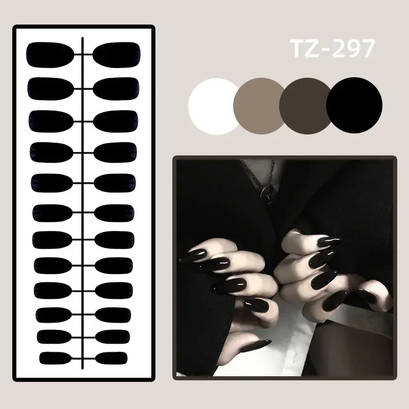 Color: sapphire - 24Pcs/Set Long Round Head Bright Solid Color Press On Acrylic Nail Art Fake Nails Finished Wearing Manicure Reusable False Nails