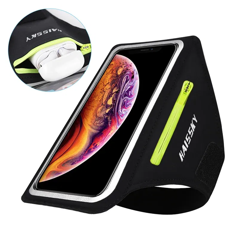 Color: transparent - HAISSKY Running Sport Armbands For iPhone 15 14 13 12 11 Pro Max 14 Plus Samsung S23 Ultra Zipper Arm Bag Case For AirPods Pro 3