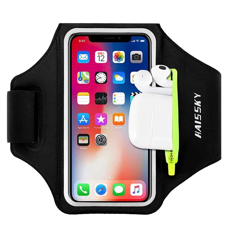 Color: transparent - HAISSKY Running Sport Armbands For iPhone 15 14 13 12 11 Pro Max 14 Plus Samsung S23 Ultra Zipper Arm Bag Case For AirPods Pro 3
