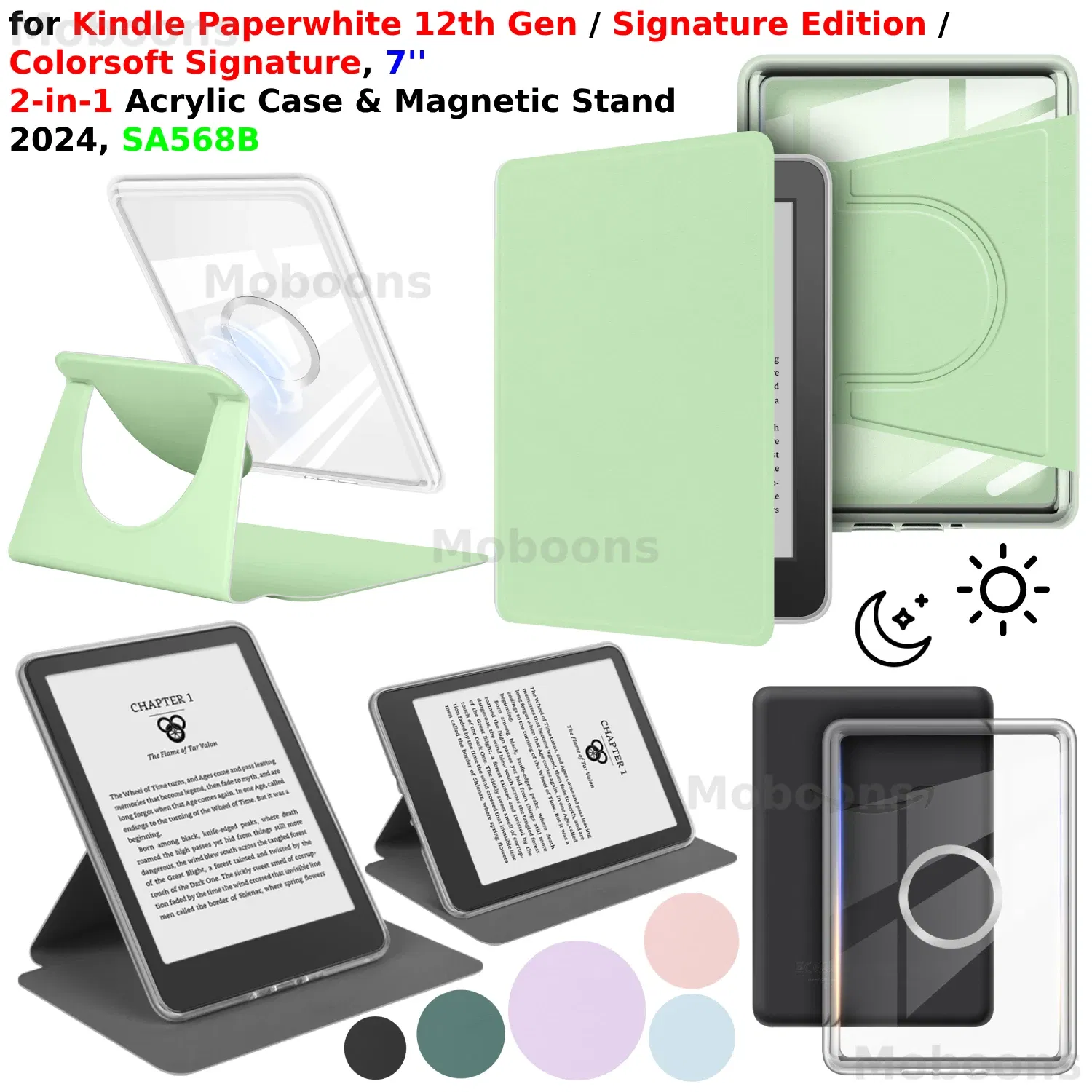 For Kindle Paperwhite 12th Gen Case Colorsoft Signature Edition 7" 2024 360?° Rotation 2-in-1 Magnetic Detachable Stand SA568B