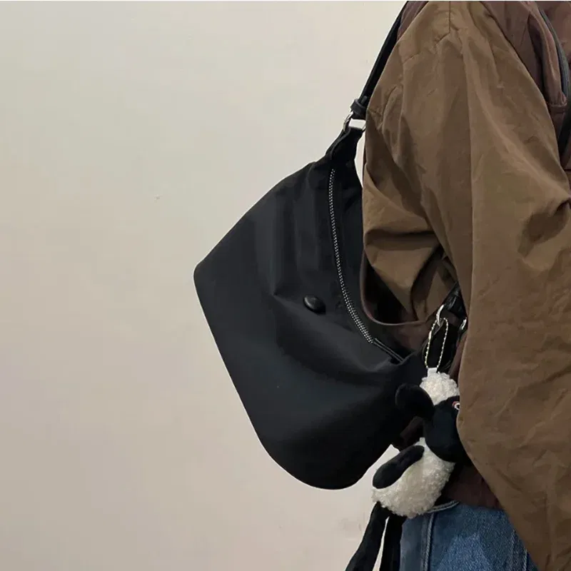 Color: Blue - Homemade Baby Pink Nylon Fabric Underarm Bag Korean New Inner Lightweight Texture Small Bag Full with Shoulder Handbag