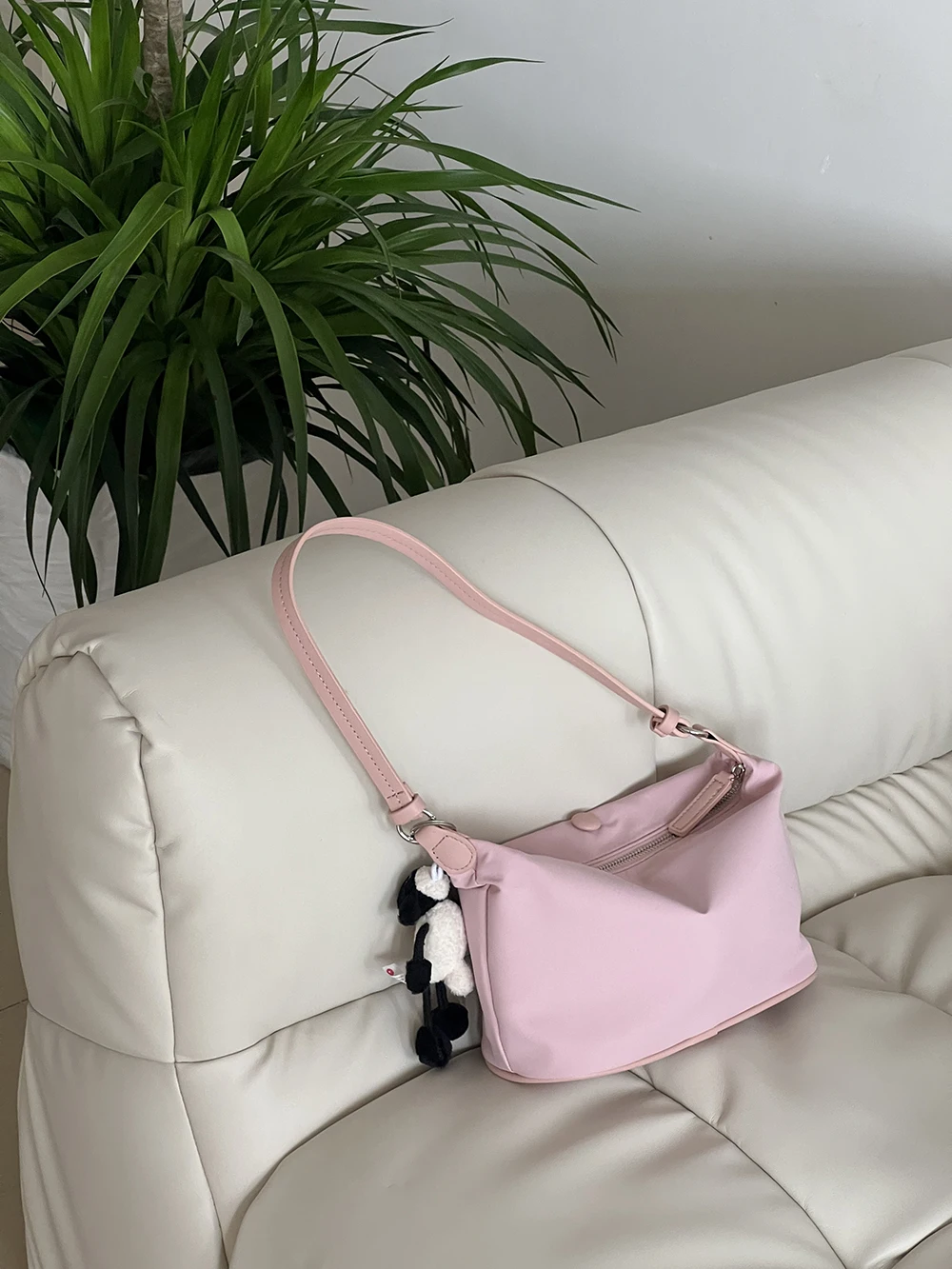 Color: Blue - Homemade Baby Pink Nylon Fabric Underarm Bag Korean New Inner Lightweight Texture Small Bag Full with Shoulder Handbag
