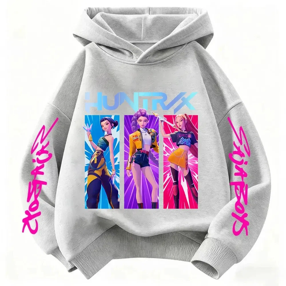 Color: army green, Kid Size: 7 - Cartoon Hoodie for Boys and Girls KPop Demon Hunter Rumi Derpy Warm and Thick, Fashionable Casual Top, Printed Purple Sweatshirt