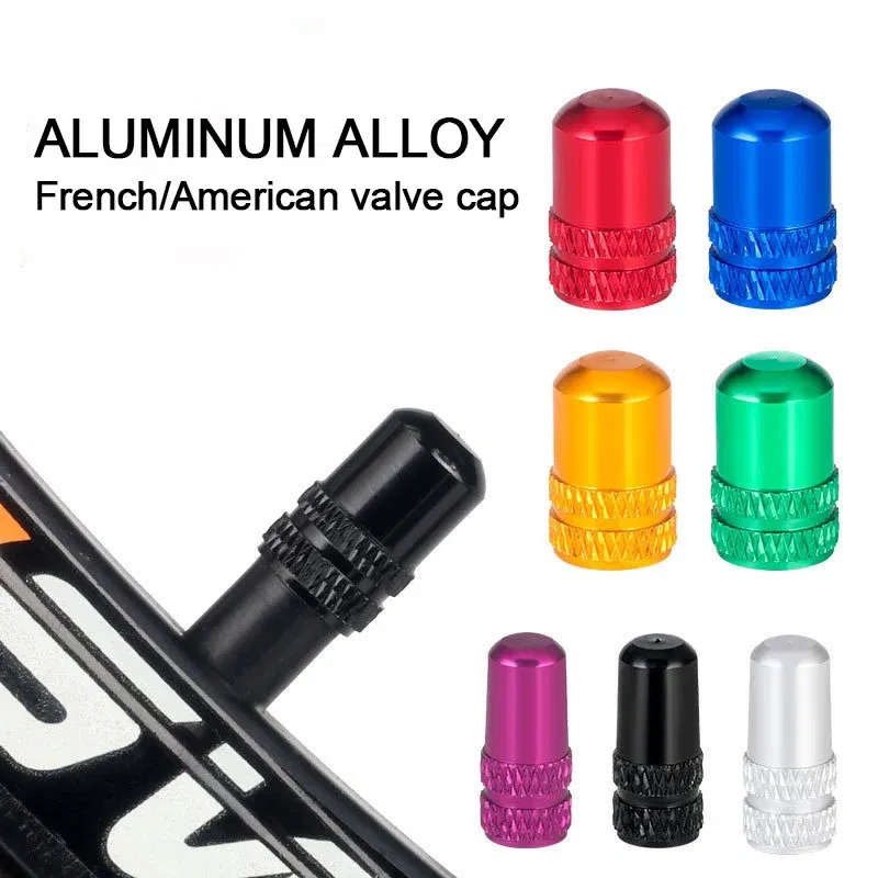 Color: Blue - 2pc Bicycle Valve Cap Aluminum Alloy Presta/Schrader Road Mountain Bike Tire Valve Cap Dust Protection Cover Bicycle Accessories