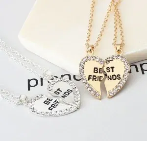 Metal Color: Gold-color - 2 Pcs/set Love English Pendant Alloy Ornaments Fashion Best Friends Heart Necklace Good Friends Choker Statement Necklace