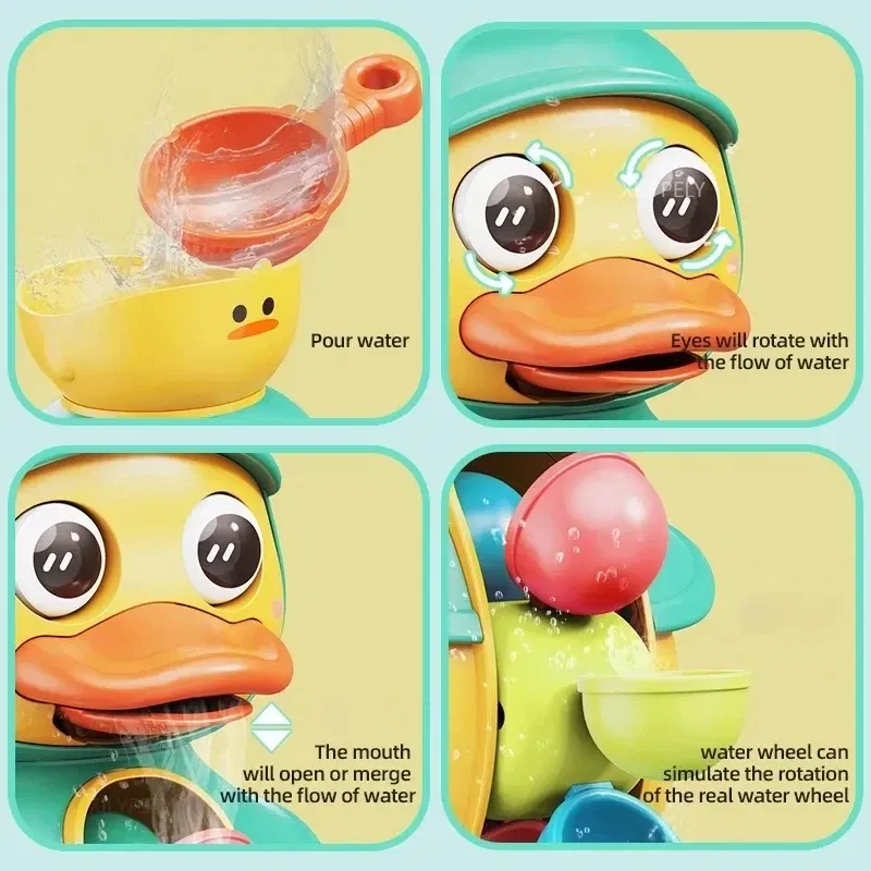 Color: green - Kids Shower Bath Toys Cute Duck Bathtub Toys for Toddlers 1-4 Years Old with Rotating Water Wheels Bathroom Power Suction Water