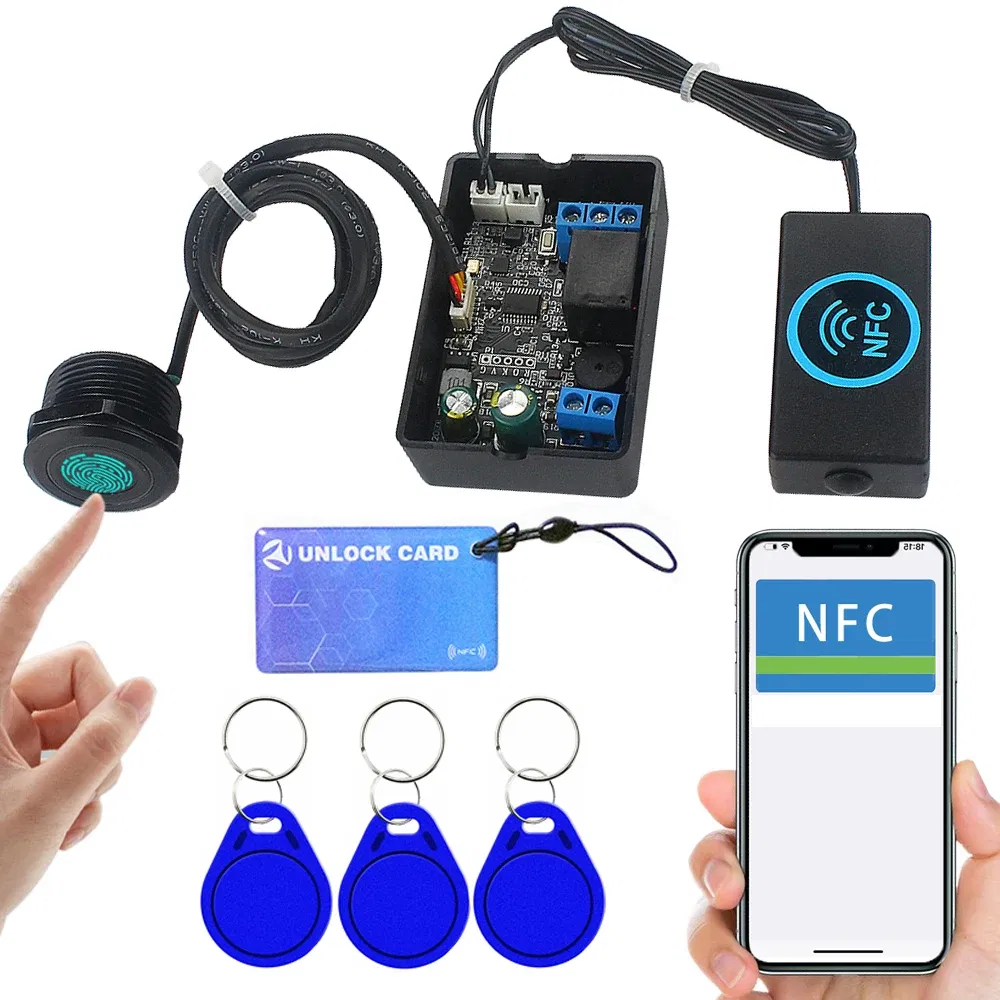 Color: Green - Mobile phone NFC fingerprint relay control module DC10V-120V IC card induction access controller Switch locomotive car unlock