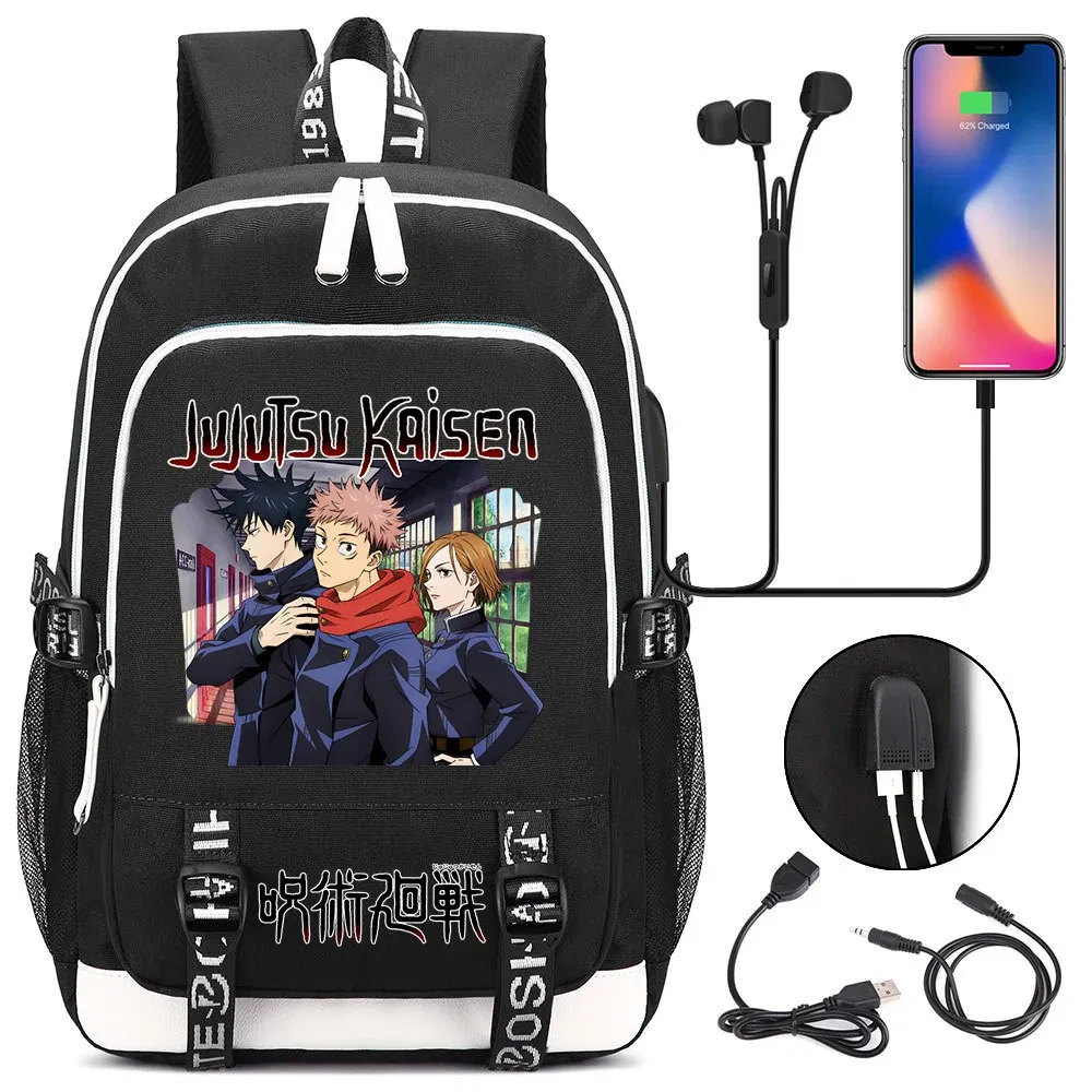 Color: Blue - Hot Jujutsu Kaisen Backpack Men Women USB Charging Laptop Travel Backpack Teenager Student Backpack Casual Mochila
