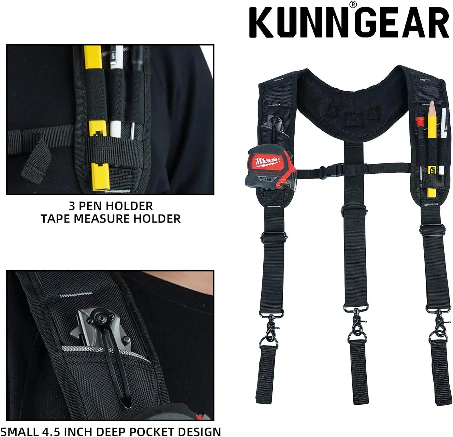 Color: black, Ships From: CHINA - KUNN Tool Belt Suspenders,Heavy Duty 3-Points Padded Construction Work Pouch Suspender for Men with Tool Belt Loops