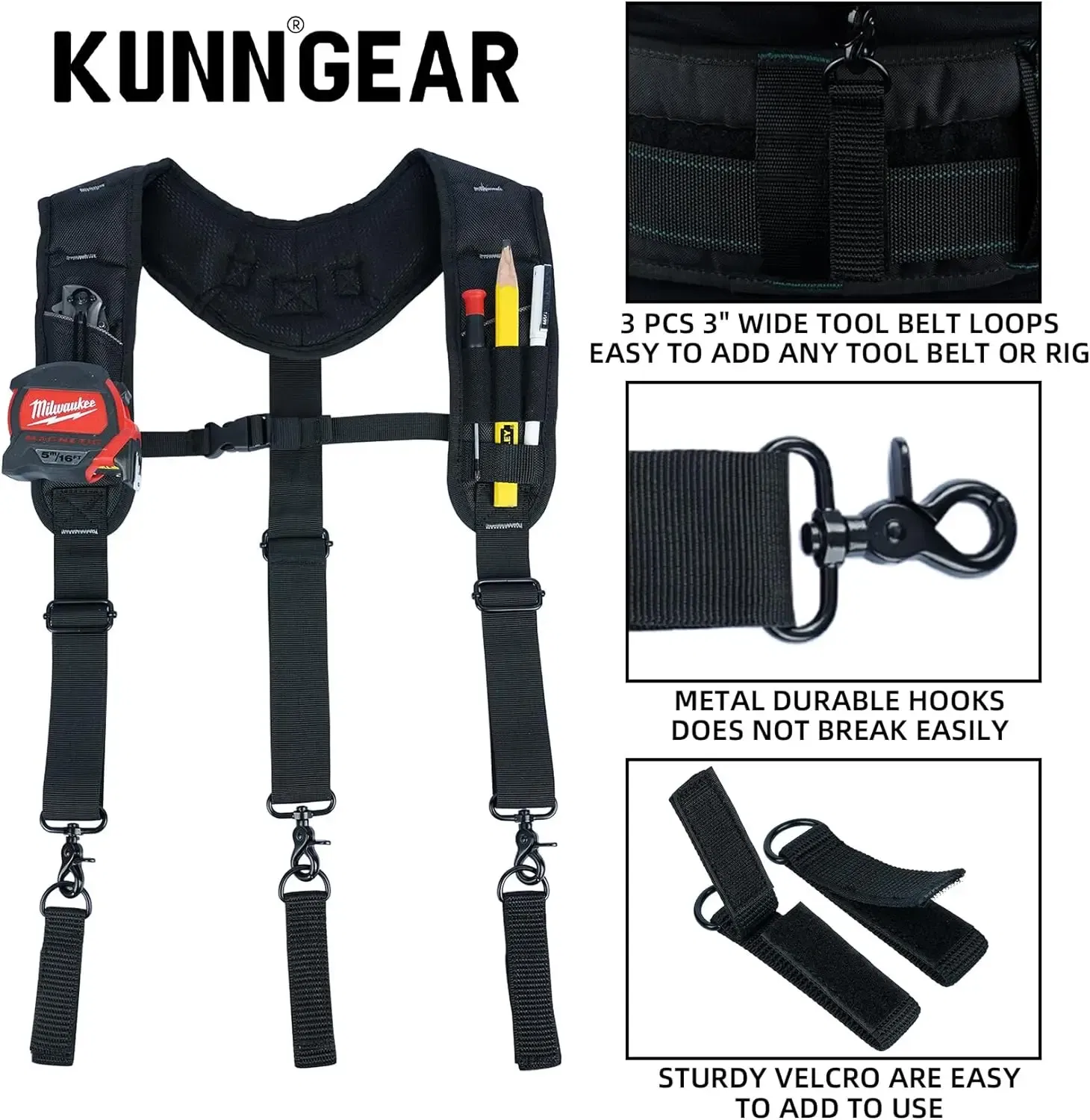 Color: black, Ships From: CHINA - KUNN Tool Belt Suspenders,Heavy Duty 3-Points Padded Construction Work Pouch Suspender for Men with Tool Belt Loops