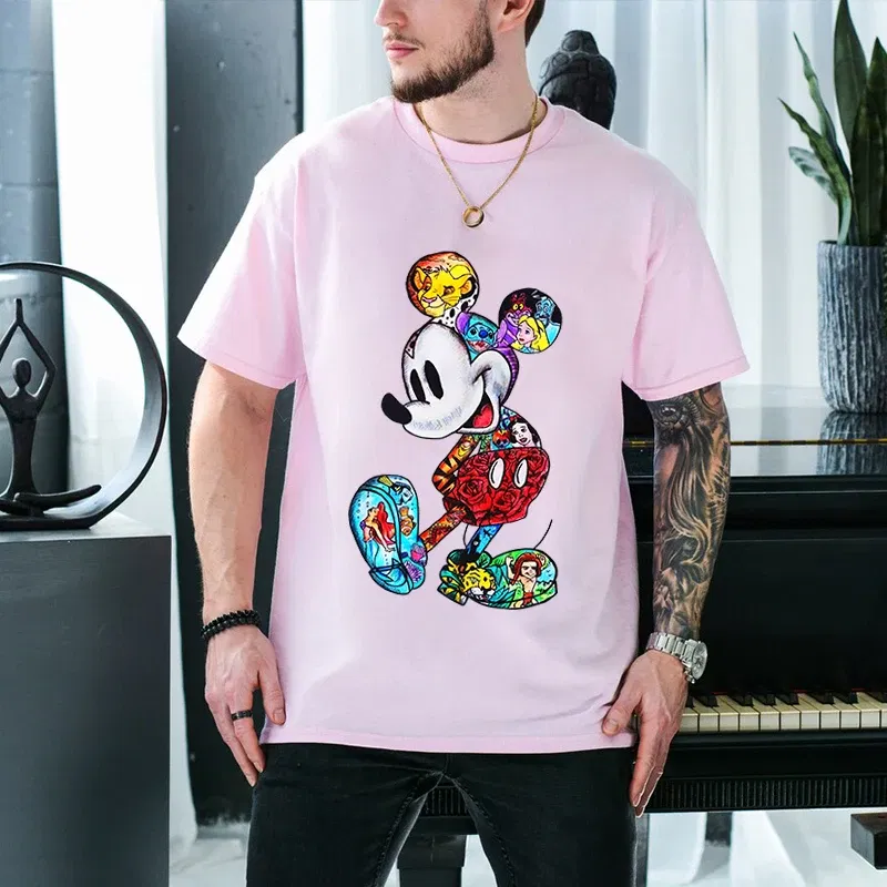Color: Blue, Size: M - Disney Couples Mickey Mouse Minnie Print T-shirt Couples Men's and Women's Cotton Short Sleeve Casual Tops