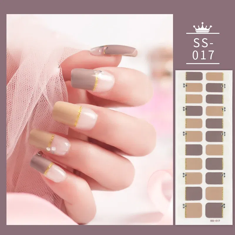 Color: Pink - 22 Tips Blue and White Shiny Speckles Nail Art Sticker Full Cover Nail Stickers Last Update Nail Wraps Lot Sticker for Nails
