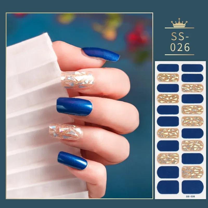 Color: Pink - 22 Tips Blue and White Shiny Speckles Nail Art Sticker Full Cover Nail Stickers Last Update Nail Wraps Lot Sticker for Nails