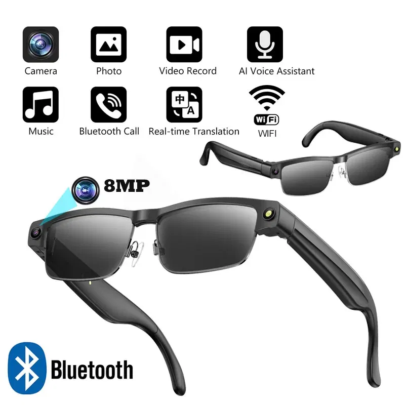 Color Name: WHITE - Smart AI Glasses With 8MP HD Camera Chat GPT Touch Sport Sunglasses Bluetooth Call Video Music Player Object Recognition