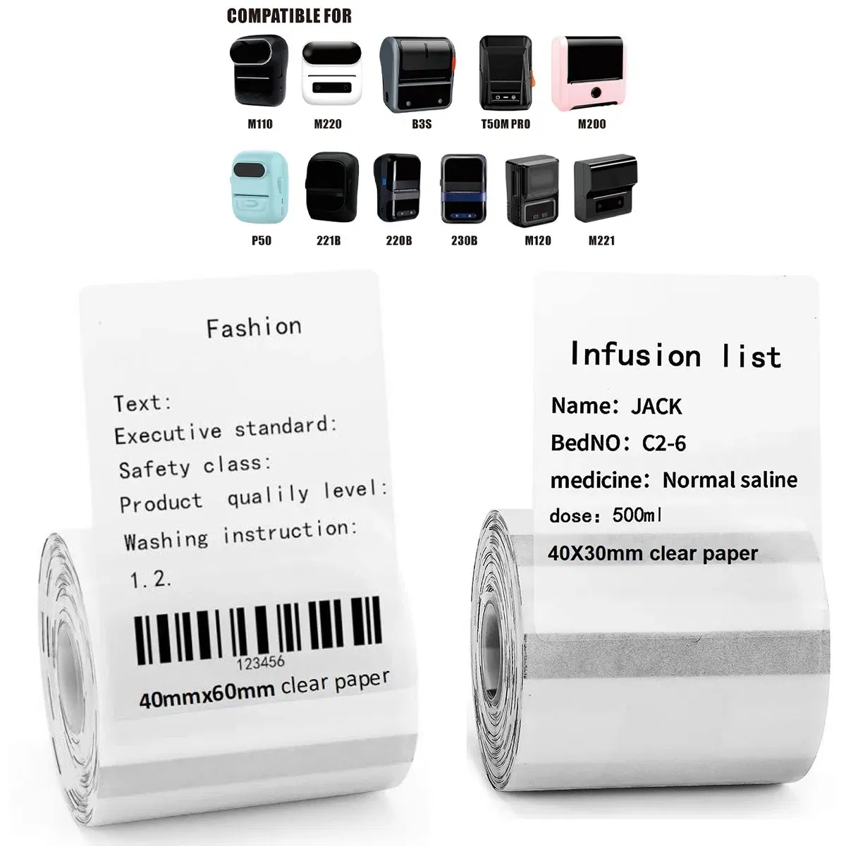 Color: RED - Original M110 M220 Clear Thermal Labels -1.57"x2.36" (40x60mm) Transparent Waterproof Label Refills Compatible with Phomemo M110