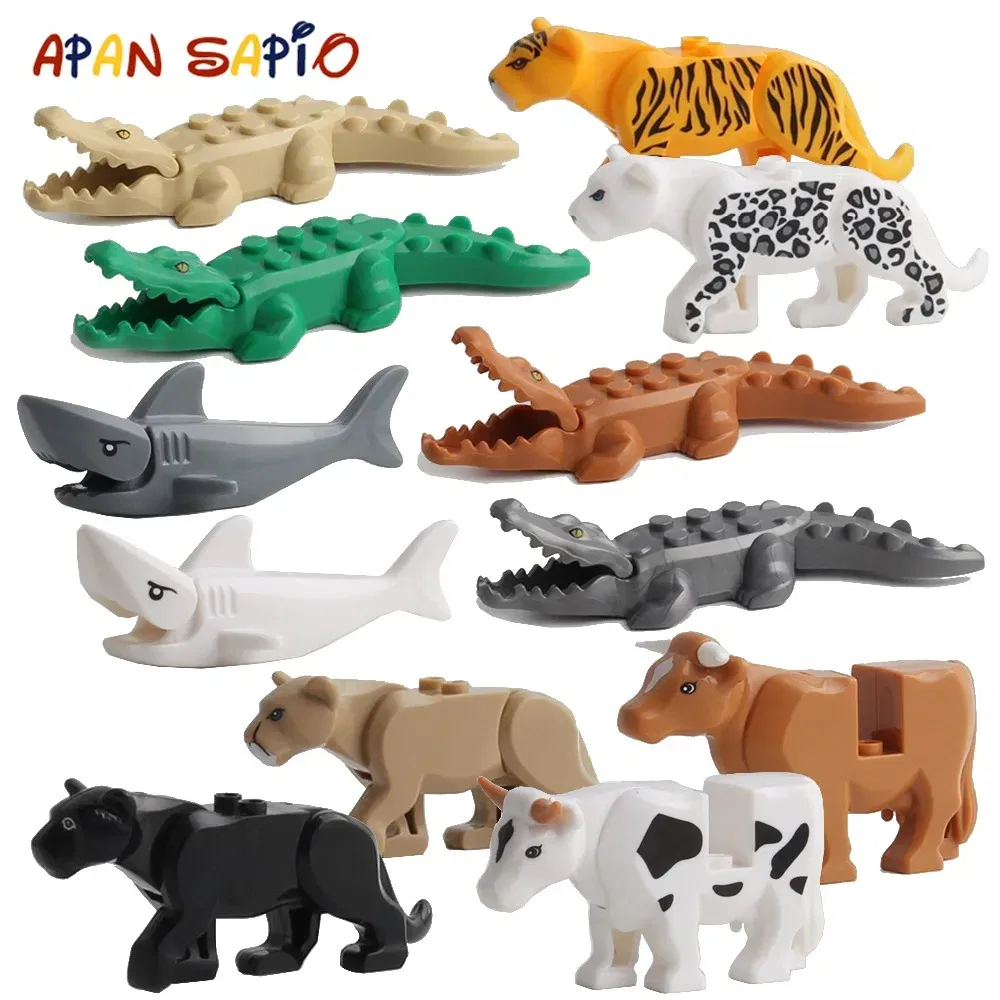 Color: Sky blue - Animal Building Blocks Model Crocodile Leopard Educational Games Figure Brick Toys for Children Kids