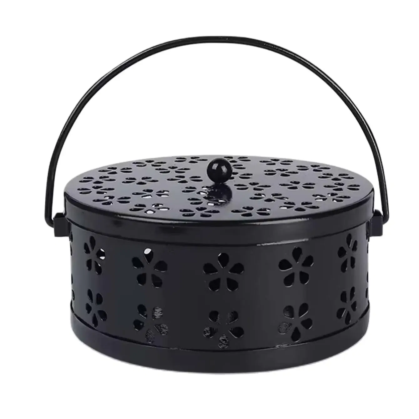 Color: black - Mosquito-repellent fireproof mosquito-repellent household with cover wrought iron sandalwood mosquito incense burner