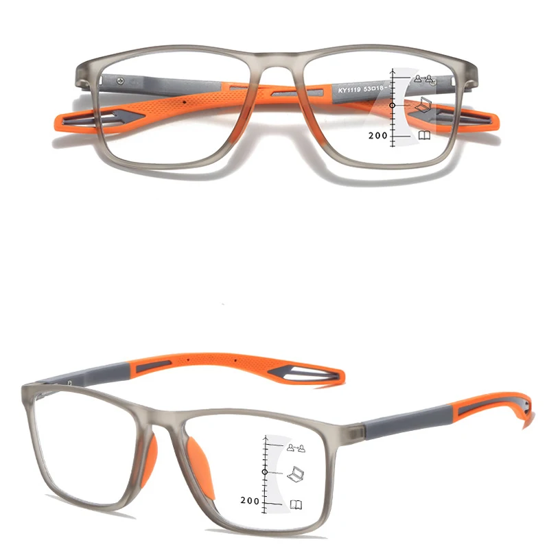 Frame Color: Red, Eye Prescription: +200 - Soft Multifocal Progressive Reading Glasses Anti Blue Light Multifocal Elderly Eyewears Men Women's Large Frame Eyeglasses