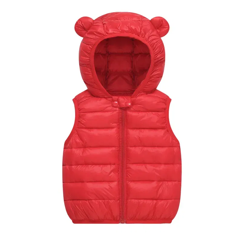 Color: Red, Kid Size: 4T - Baby Boys Girl Warm Down Vest Toddler Cotton Waistcoat Children Autumn and Winter Clothes Kids Hooded Jackets 1-6 Years Old