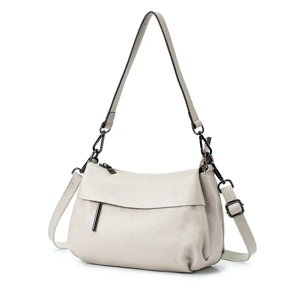 Color: Beige - High Quality Real Leather Handbag Ladies' Genuine Leather Shoulder Bags Women's Casual Messenger Bags Versatile Crossbody Bag
