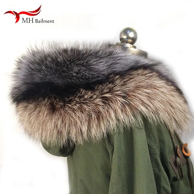 Color: GRAY, Size: XXS - 100% Real Raccoon Fur Scarf Coat Collar Ladies Winter Luxury Authentic Raccoon Warm Neck Shawl Coat Collar Furry Shawl Women