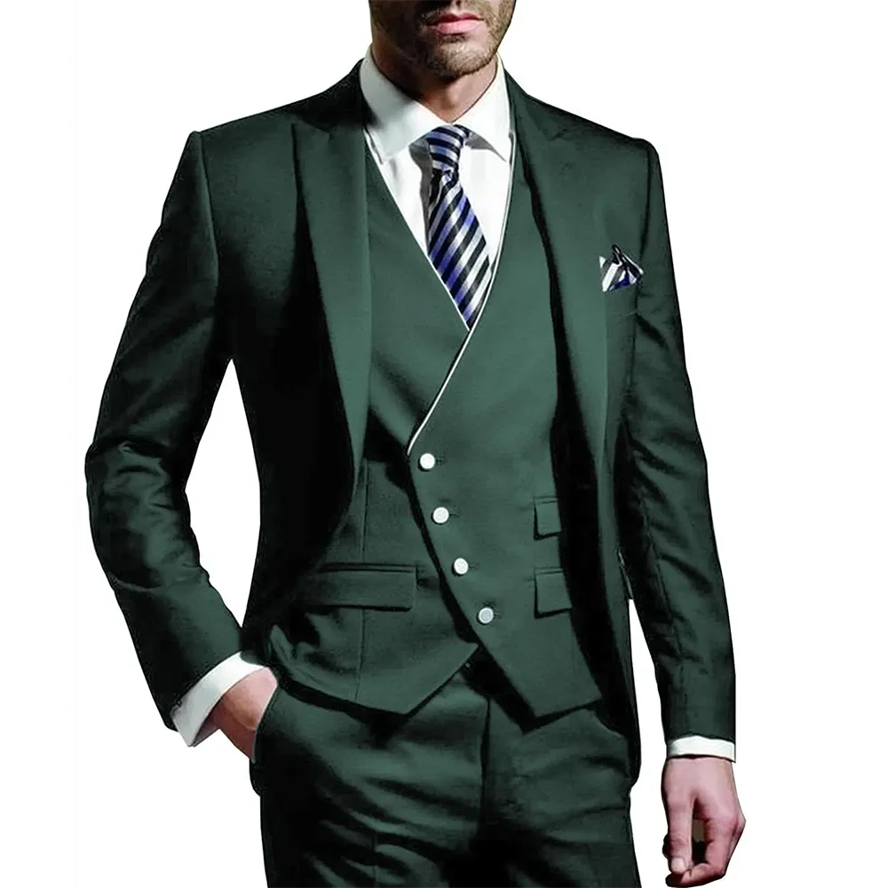 Color: army green, Size: XXL, Ships From: CHINA - White Men Wedding Suits Groom Wear Peak Lapel Wedding Groom Tuxedos Business Party Suit 3 Pieces (Jacket+Vest+Pant?‰Costume Homme