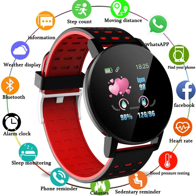 Color: green - 119S Smartwatch Bluetooth Smart Watch Men Blood Pressure Women Smart Band Clock Sports Fitness Tracker Watch For Android IOS