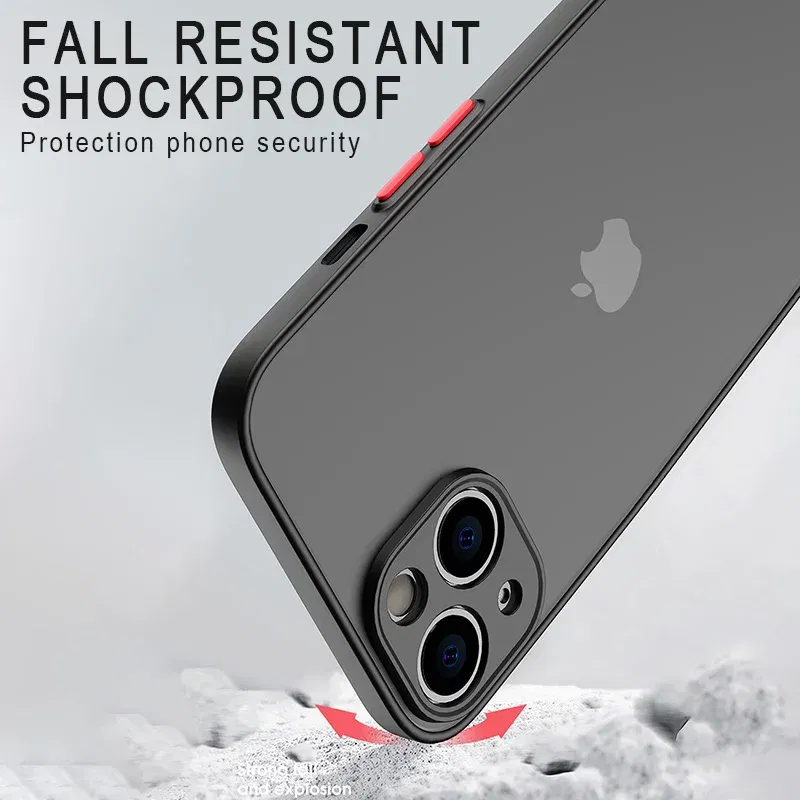 Material: PC + TPU, Color: Red - Matte Phone Case for IPhone 13 12 11 14 Pro Max Mini Luxury Soft Silicone Shockproof Case for IPhone X XS Max XR 15 7 8 Plus SE