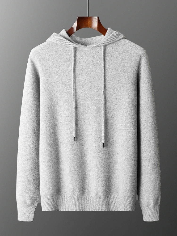 Color: black, Size: M - Yoyoselect Men's 100% Cashmere Luxury Sweater Hoodie Autumn Winter Thick Warm Hooded Pullover Casual Smart Jumpers Knitwear Top
