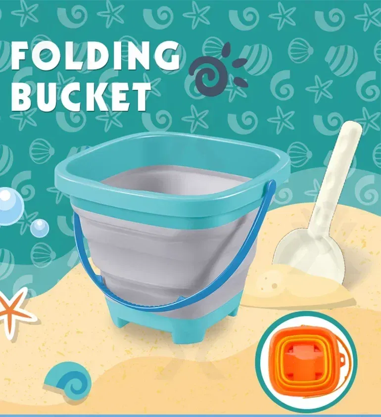 Color: light yellow - Collapsible Beach Sand Toys for Kids Travel Beach Toys for Kids with Foldable Sand Bucket Beach Shovel Toys Kit for Toddlers