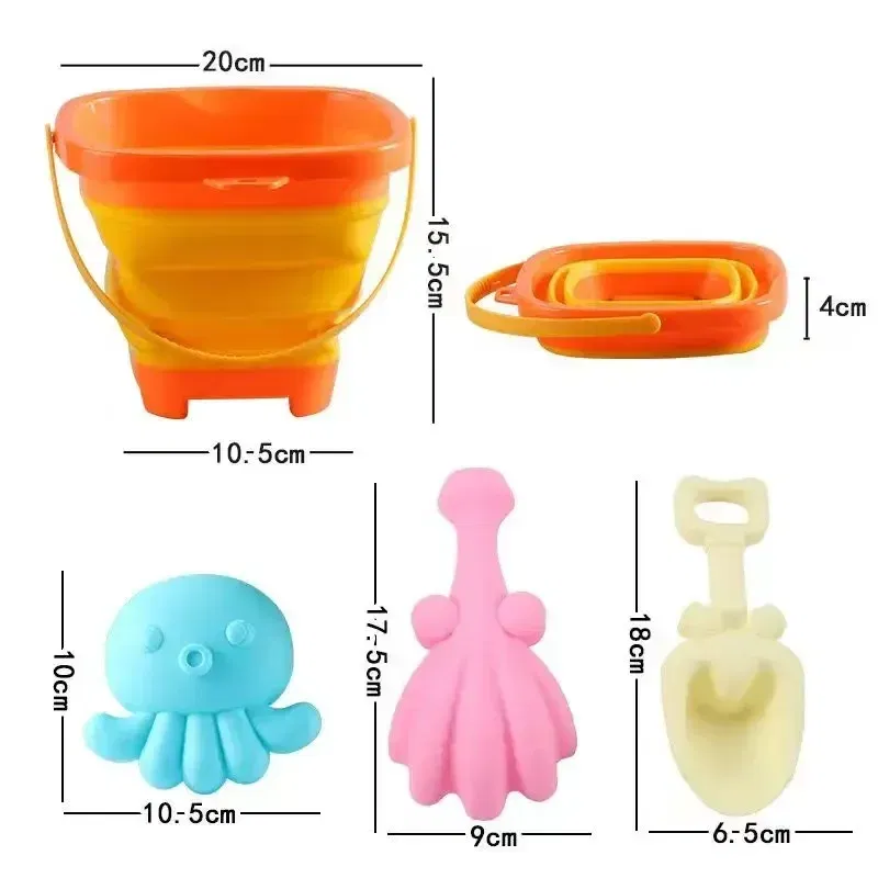 Color: light yellow - Collapsible Beach Sand Toys for Kids Travel Beach Toys for Kids with Foldable Sand Bucket Beach Shovel Toys Kit for Toddlers