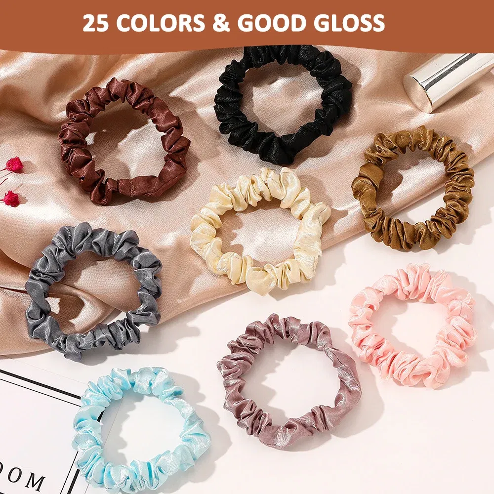 Color: WHITE - Free Shipping 3PCS/Set Satin Silky Scrunchies Hair Rope Luxury Solid Color Elastic Hair Bands Women Hair Accessories Headwear
