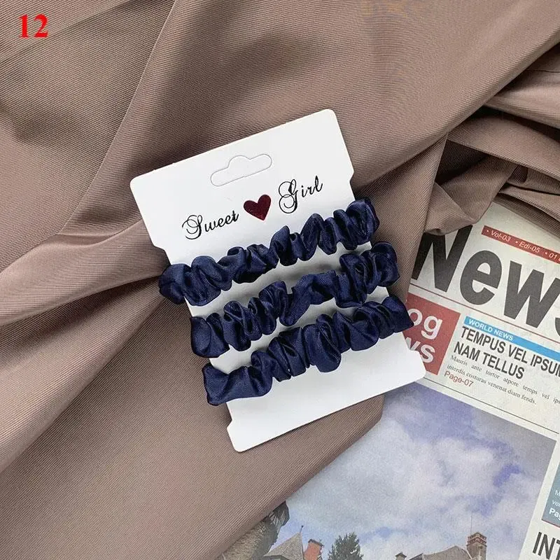 Color: WHITE - Free Shipping 3PCS/Set Satin Silky Scrunchies Hair Rope Luxury Solid Color Elastic Hair Bands Women Hair Accessories Headwear