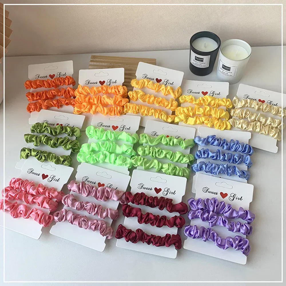 Color: WHITE - Free Shipping 3PCS/Set Satin Silky Scrunchies Hair Rope Luxury Solid Color Elastic Hair Bands Women Hair Accessories Headwear