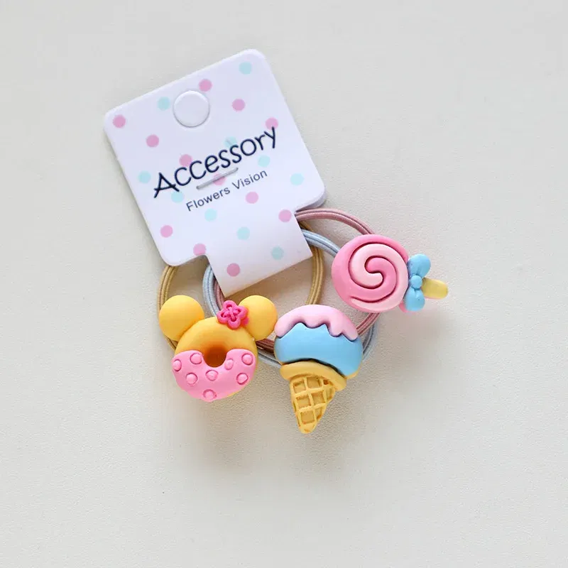 Color: Dark Khaki - 3PCS New Cute Cartoon Rainbows Princess Headwear Kids Elastic Hair Bands Children Tie Girls Accessories Baby Headdress