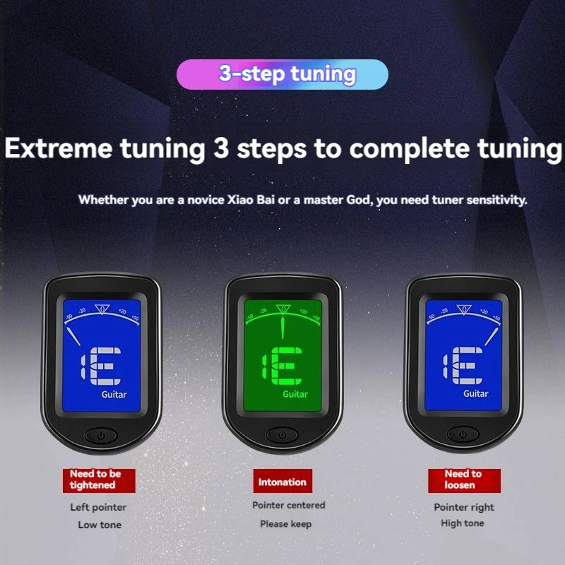 NEW Rechargeable Guitar Tuner For All Instruments Clip on Electronic Tuner for Guitar Bass Ukulele Violin Mandolin Banjo