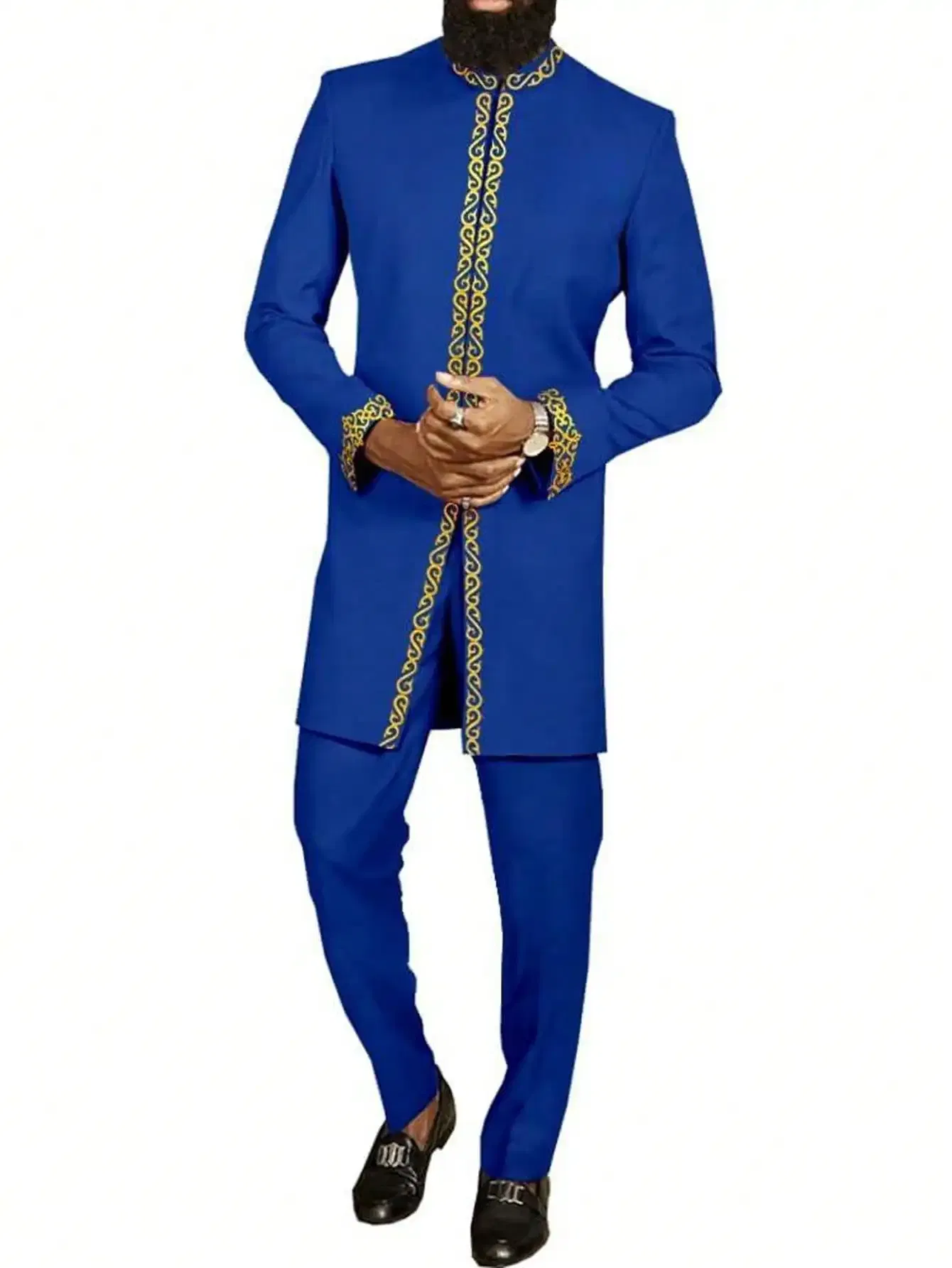 Color: Fuchsia, Size: L - 2025 New men's suit, white pocket, 2-piece set, luxury wedding casual suit, traditional African style of ethnic minorities