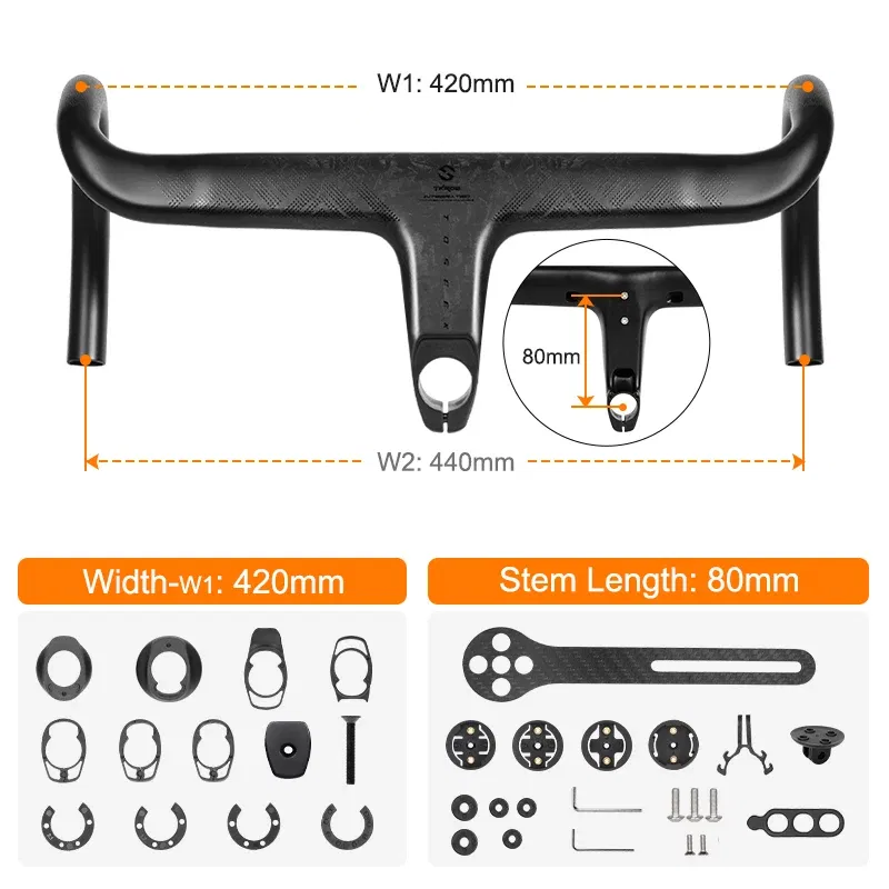 Color: light green - TOSEEK Carbon Handlebar Road Carbon handlebar Drop bar T800 Carbon Integrated Handlebar Di2 Bicycle Accessories Carbon Drop bar