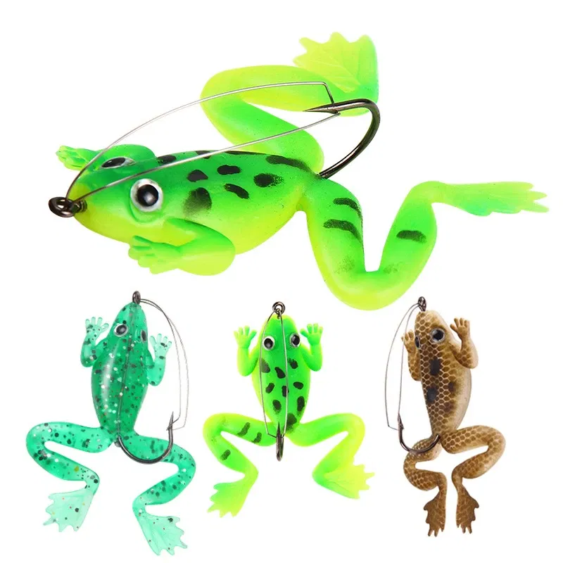 Color: black - 1 Pcs Soft Frog Fishing Lures 6CM 5.2G Silicone Bait Frog Artificial Treble Hooks Top Water Ray Baits Fishing Tackle