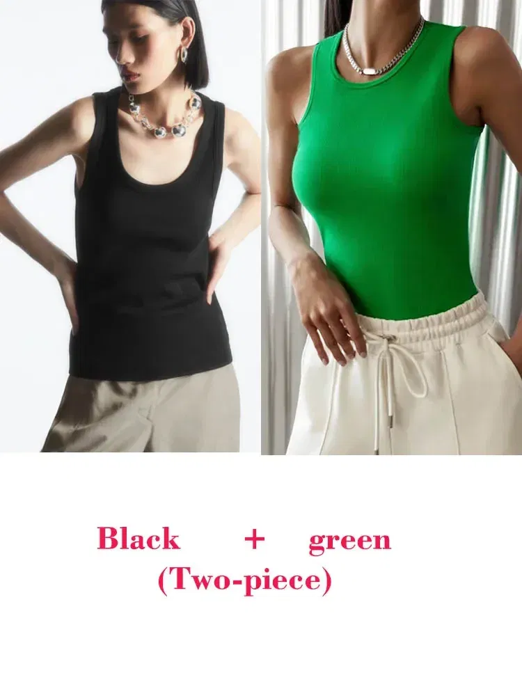 Color: Light Green, Size: S - Women's Tees Sleeveless 100% Cotton Tops Summer O Neck Tanks & Camis Vest Slim Solid Sexy Crop Tops for Women Fashion