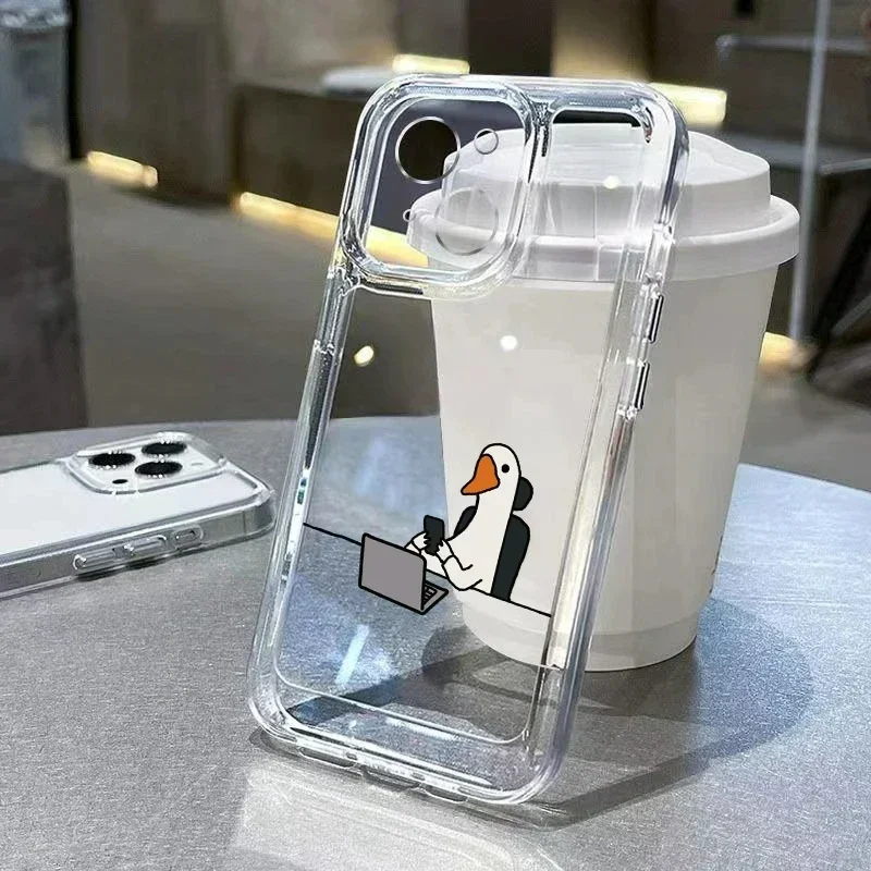 Color: black, Compatibility by Model: iPhone 14 Pro - Cute Duck Phone Case For iPhone 16 15 14 13 12 11 Pro Max XS X XR 7 8 Plus Mini SE 2020 2022 Mobile Funda Transparent