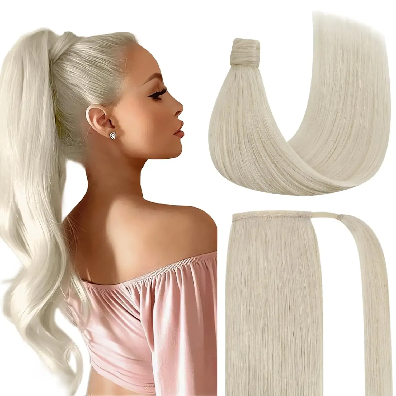 Color: #6, Life Span: 6 Months With Proper Care, Stretched Length: 20inches - VeSunny Human Hair Ponytail Light Blonde Mix Golden Blonde Real Hair Ponytail Extension Highlights Blonde Ponytail Hair 80g