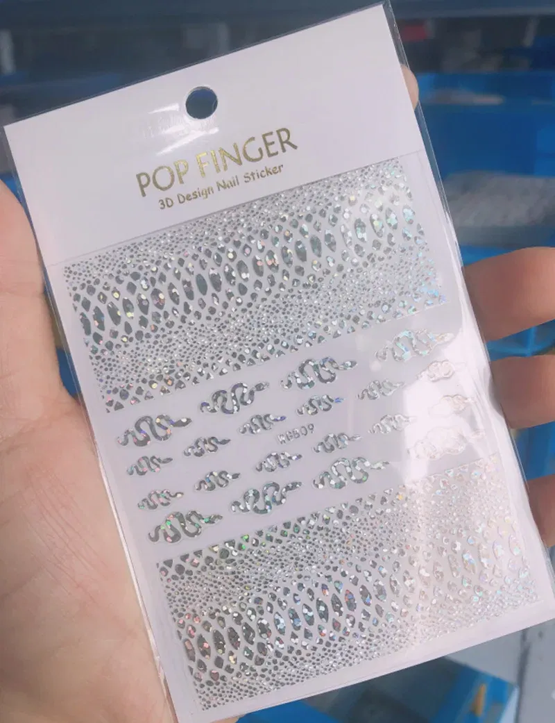 Color: Black Gray - 1PCS New English Alphabet Nail Stickers Multi-Color Laser Reflective Nail Slider Art Cool Text Nail Kit