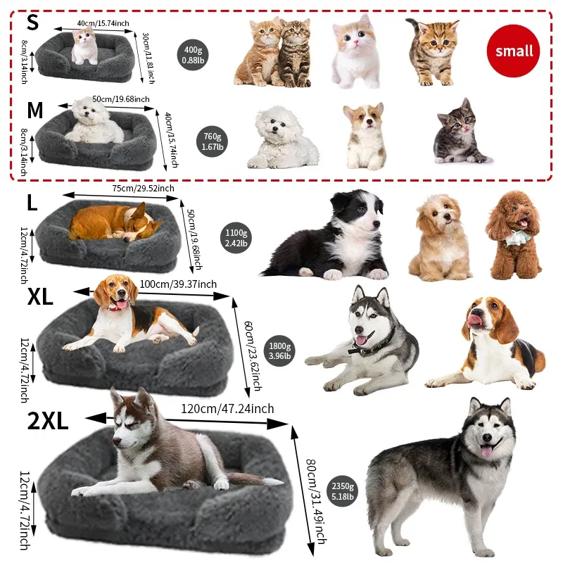 Color: Silver, Size: XL - New Large Dog Bed Dog Plush Pet Bed Winter Thickened Pad Dog Sleeping Bed Sofa Removable Pad Dog Small Large Dog square kennel